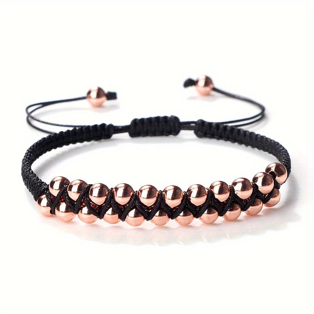 Adjustable Copper Bead Men's Bracelet with Double Row Weaving